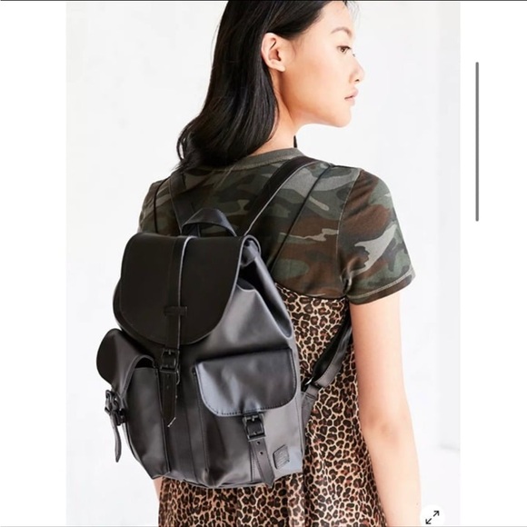 Chic Herschel backpack rugged look black and leather. main image 4
